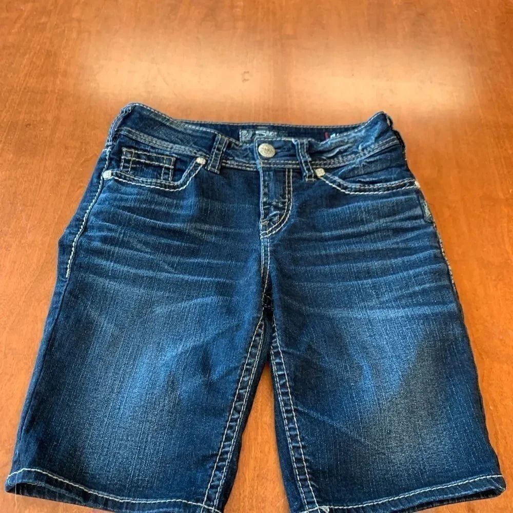 Silver Suzuki Mid Rise Bermuda Shorts dark Wash #BJ13